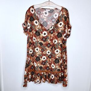 Shyanne Women Dress Medium Brown Floral Mini Crochet Tasseled Boho Western